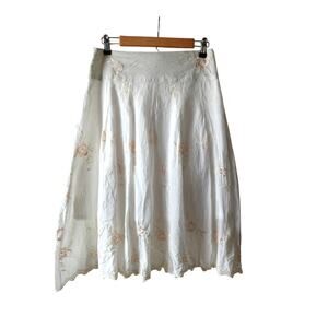 Vintage Y2K Skirt Small White Pink Embroidered Pearl Fairy Boho Cottagecore Midi